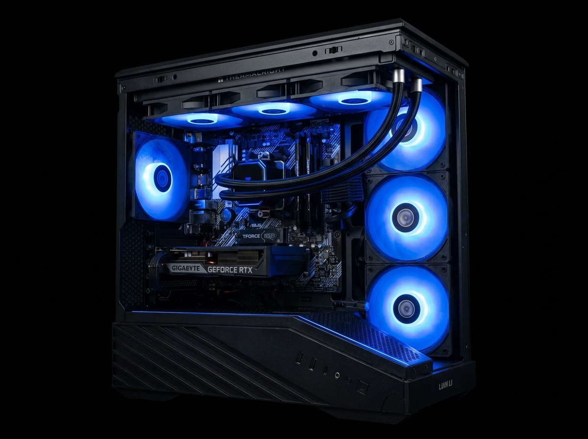Budget AM4 build — front three-quarter view