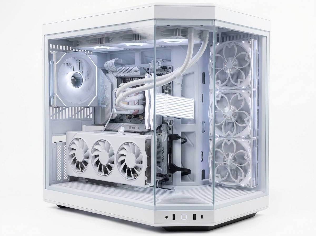 Gaming PC 1 build — HYTE Y70 white case, front view